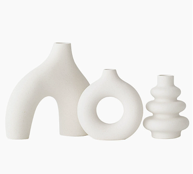 Набор керамических ваз 3 шт.: 9,4*2,5*12,4/13*2*14/19,8*2,8*19,3 см., цвет белый