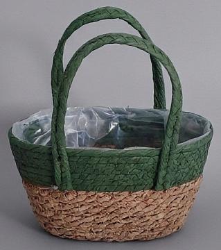 Корзина плетеная (эколоза/рогоз): 22x12xH13XHH25XB18X9, 1 шт., натур./оливковый