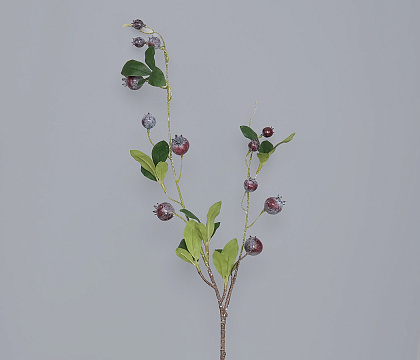 Ветка декоративная с синими ягодками и листиками, 85 см, 1 шт.