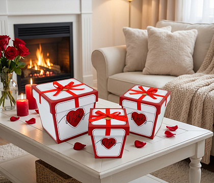 Набор подарочных коробок "Идеальные сюрпризы" 19*15,5*17,5H, 16*12,5*15,3H, 13*9,5*13H, 3 шт., красный