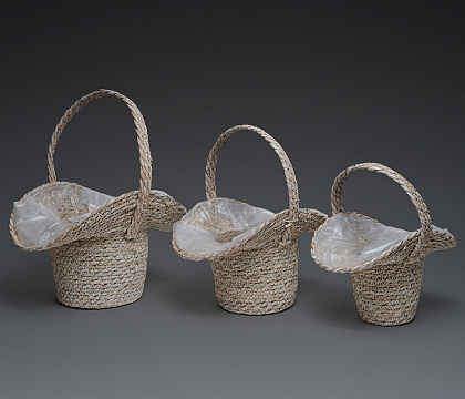 Набор корзин плетеных(рогоз): 31x28xH13/18xHH35 BD15, 28x24xH13/15zHH30 BD13, 24x20xH11/14xHH25 BD10