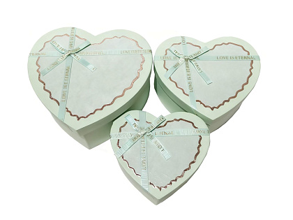 Набор коробок в виде сердца "Любовь в подарок" 22*20*9, 19*17*7,5, 16*14*6 см, 3 шт., светло-зеленый