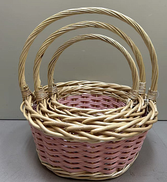 Н-р корзин плетеных (ива): 33*33*14H*37HH, 27*27*12.5H*31HH, 22*22*11H*26HH, 3 шт., св.розовый