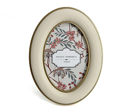 Фоторамка декоративная из МДФ с кожаной отделкой, серия "Престиж", цвет кремовый, со стеклом, 10x15 см