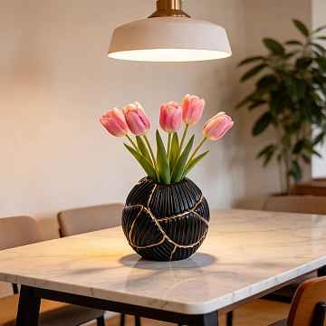 Ваза керамическая, цвет черно-золотой, 15*13 см