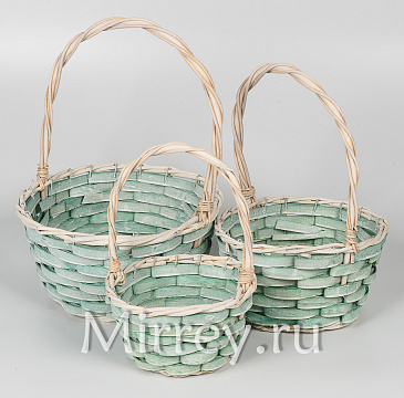 Набор корзин плетеных (ива), D29х15х39 см / D24х13х34 см / D19х11х29 см, 3 шт., зеленый
