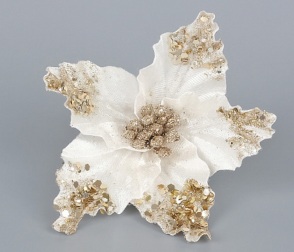 Декоративный новогодний цветок Пуансетия D15 см, 1 шт., шампань/золото