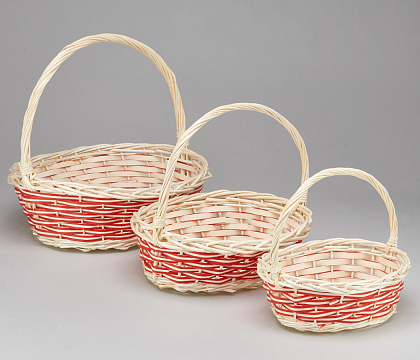Н-р корзин плетеных (ива): 39*32*H13*HH36, 34*26*H11*HH31, 28*20*H10*HH25, 3 шт., белый/красный