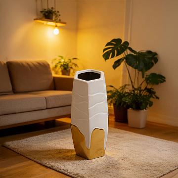 Ваза керамическая, цвет бело-золотой, 13,5*11,5*26 см