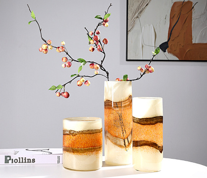 Ваза стеклянная D16 * H30 см, 1 шт., молочный/янтарный