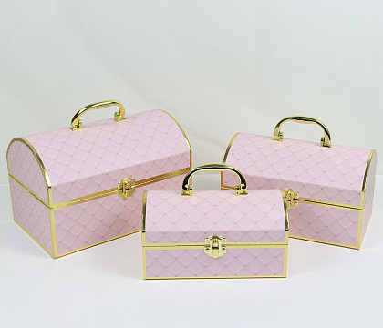 Набор коробок-сундучок "Шкатулка радости"：25,6×16,5×16,8Hсм, 23×14.5×14,8H см, 20,5×11,5×11,8H см, 3 шт., св.розовый
