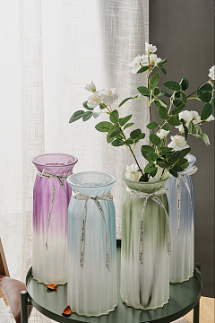 Ваза стеклянная 10,3*11,5*30 см, 1 шт., матовый градиент голубой/молочный