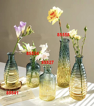 Ваза стеклянная D5,7 * H12,5 см, 1 шт, градиент желтый/серый