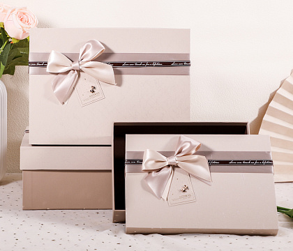 Набор коробок подарочных 33,5*25*11,5, 29*21*9, 24,5*17*6,5 см, 3 шт., светло-бежевый