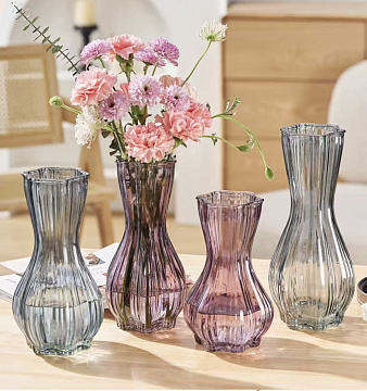 Ваза стеклянная D9*20 см, 1 шт., серый.