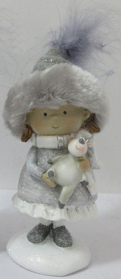 Декоративное новогоднее изделие Девочка с игрушкой, 13 см, серебристо-белый