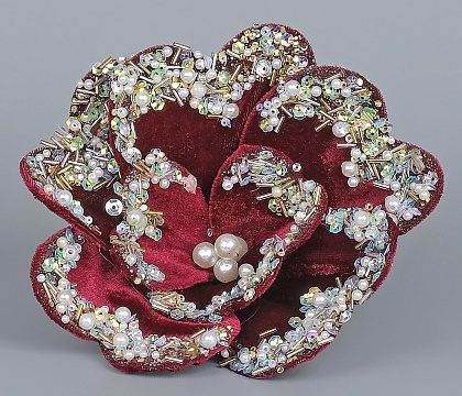 Декоративный новогодний цветок Магнолия D18 см, 1 шт., бордово-малиновый/шампань