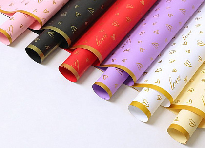 Упак. материал флористическая пленка "Золотые сердца", 65 мкр, 57 см х 57 см, 20 листов/упак. белый