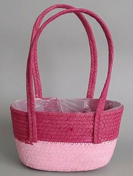 Корзина плетеная (эколоза/рогоз): 23x13xH13xHH35 B18x9, 1 шт., светло-розовый/розовый