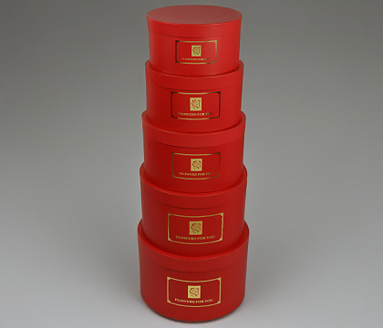 Набор коробок шляпных: 32*32*21 см, 30*30*19 см, 28*28*17 см, 26*26*15 см, 24*24*13 см, 5 шт., красный