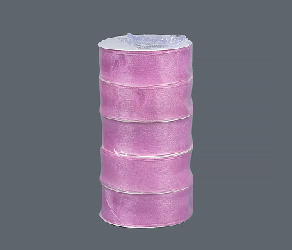 Лента органза на картонн.катушке, 25мм*25ярд, дикая роза (5 шт/упак)