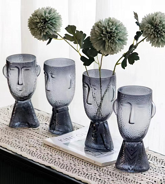 Ваза стеклянная D12 * H23 см, 1 шт, серый