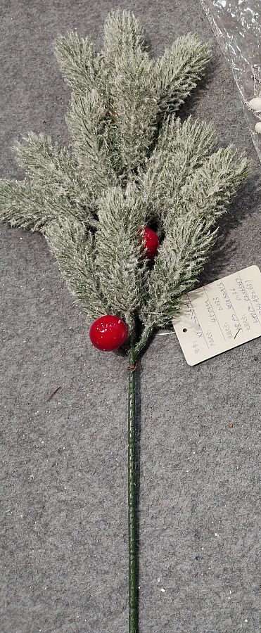 Декоративная заснеженная ветка с красными ягодами, 45 см