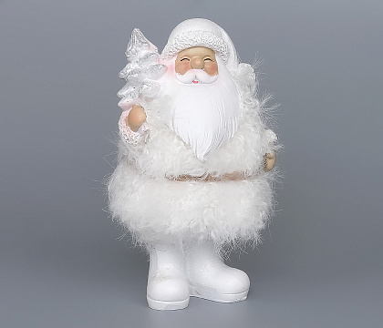 Декоративное новогоднее изделие Санта в пушистой шубке, 15 см, белый