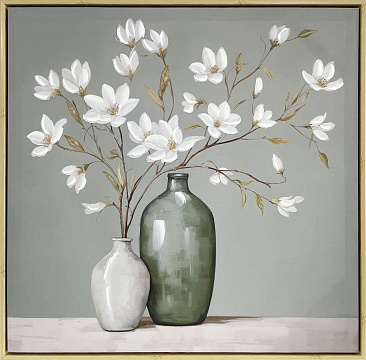 Картина "Цветы в вазе", 30% ручная работа, рама пластиковая, 60*60*3,5