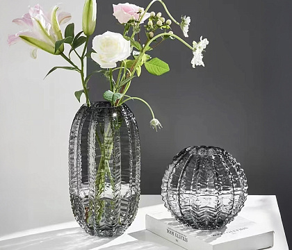 Ваза стеклянная D18 * H15 см, 1 шт., серый