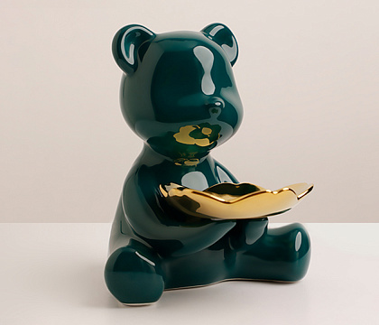 Подставка декоративная "Мишка", керамика, цвет бирюзовый, 19*19*20 см.