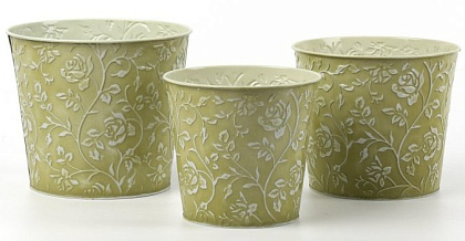 Набор декоративных кашпо 17X14.5CM B13,15X13.5CM B12,13.5X12.3CM B10, 3 шт., оливковый, металл