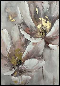 Картина "Золотые цветы", 80% ручная работа, рама пластиковая, 70*100*3,5