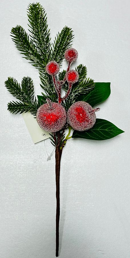 Ветка декоративная с яблоками и красными ягодами, 30 см