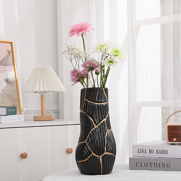 Ваза керамическая, цвет черно-золотой, 13*26,5 см