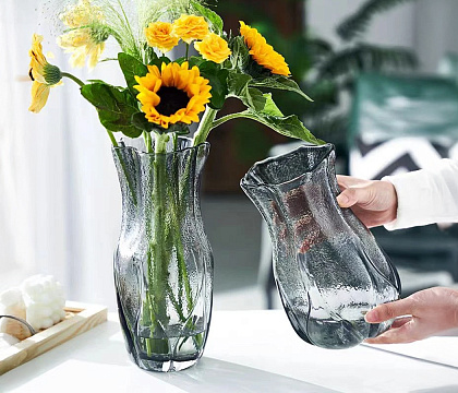 Ваза стеклянная D14* H28 см, 1 шт.,серый