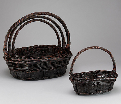 Н-р корзин (ива): 45*36*H14 HH41, 39*31*H13 HH36, 33*25*H11 HH31, 28*19*H 9 HH26, 4 шт., черный
