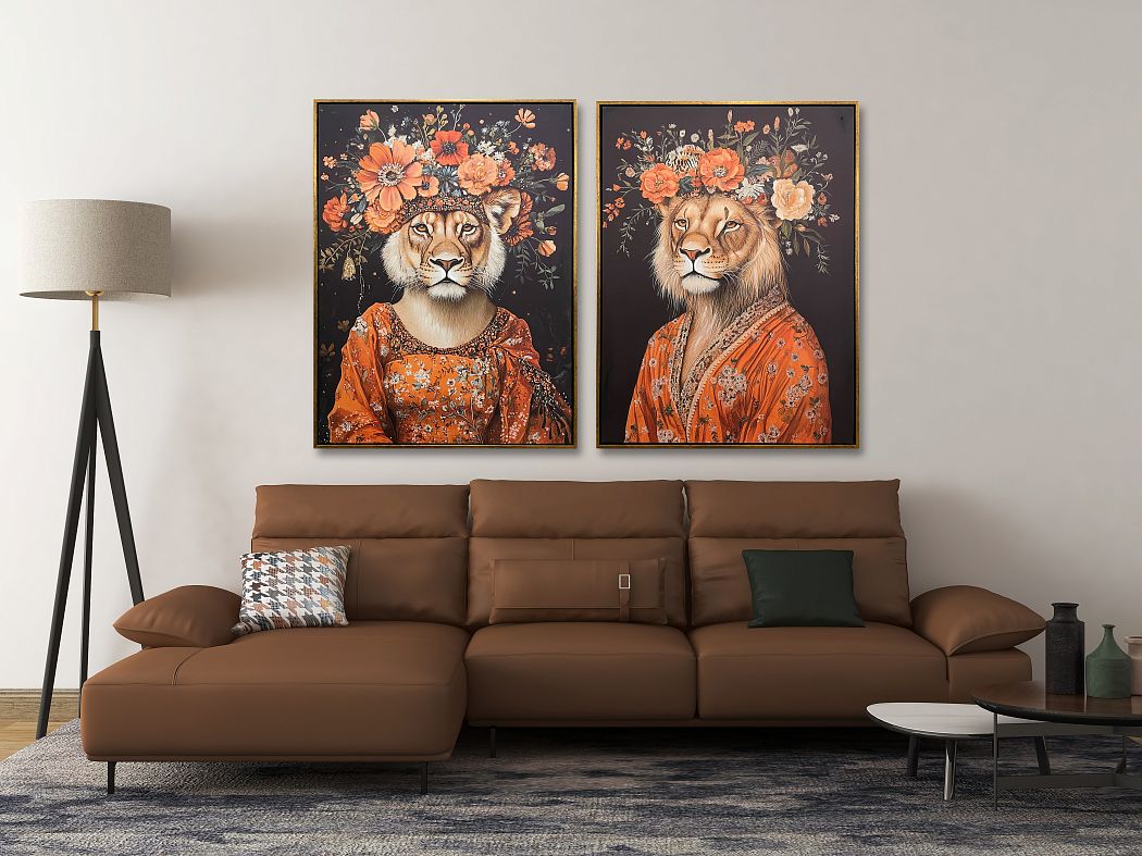 Картина "Лев I", 30% ручная работа, рама пластиковая, 60*80*3,5