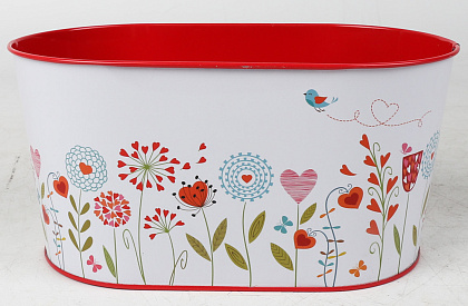 Декоративное овальное кашпо "Цветы с любовью" 22.5X13.7XH11.3 B:20X11см. металл