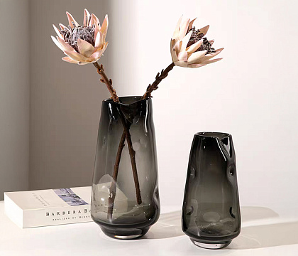 Ваза стеклянная D12 * H23 см, 1 шт., серый