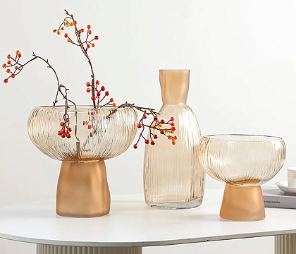 Ваза стеклянная D15 * H34,  1 шт., кофейно-персиковый