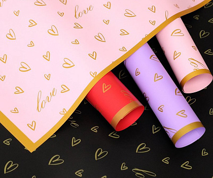 Упак. материал флористическая пленка "Золотые сердца", 65 мкр, 57 см х 57 см, 20 листов/упак. белый