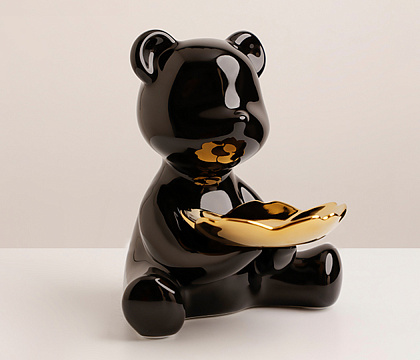 Подставка декоративная "Мишка", керамика, цвет черный, 19*19*20 см.