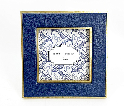 Фоторамка декоративная из МДФ с кожаной отделкой, серия "Элегант", цвет синий, со стеклом, 10x10 см