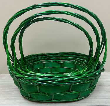 Н-р корзин плетеных (ива): 39*33*15H HH40, 33*27*13H HH34, 27*20*11H HH29, 3 шт., зеленый