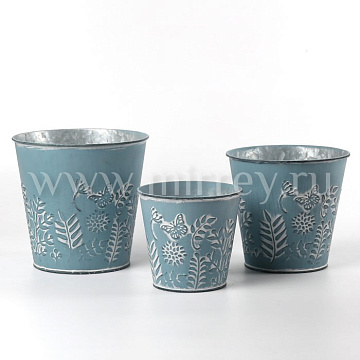 Набор декоративных кашпо L:18XH17.3 см, M:16XH15.3 см, S:13XH12.3 см, 3 шт., голубой, металл
