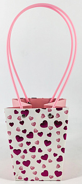 Пакет подарочный c фольгированными сердцами, 13*9.5*15.5 см., 10 шт./упак., розовй