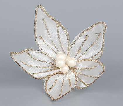 Декоративный новогодний цветок Пуансетия D15 см, 1 шт., шампань