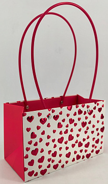 Пакет подарочный c фольгированными сердцами, 22*10.5*13.5 см., 10 шт./упак., красный