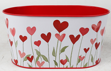 Декоративное овальное кашпо "Растущие сердца" 22.5X13.7XH11.3 B:20X11см. металл